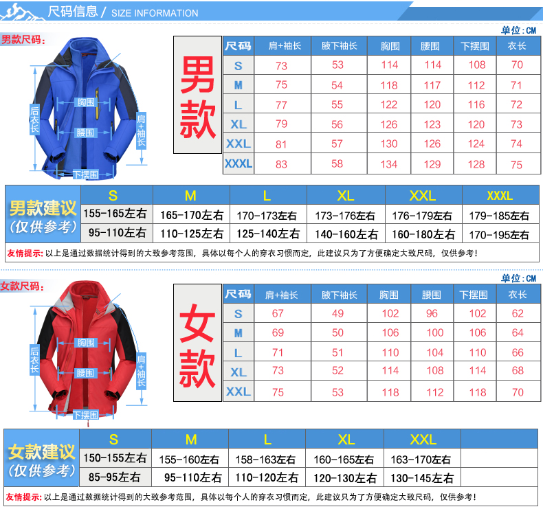 冲锋衣尺码 冲锋衣尺码