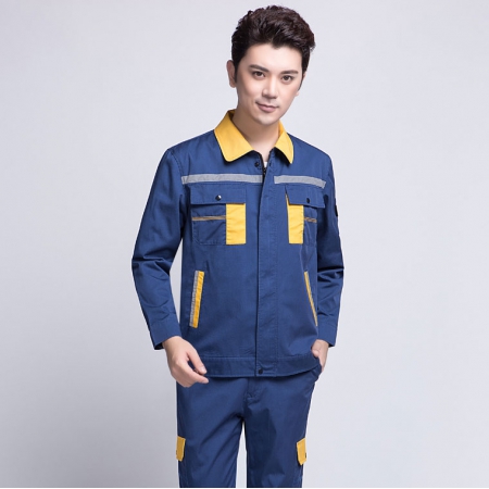 蟹青拼黄色汽车维修工作服