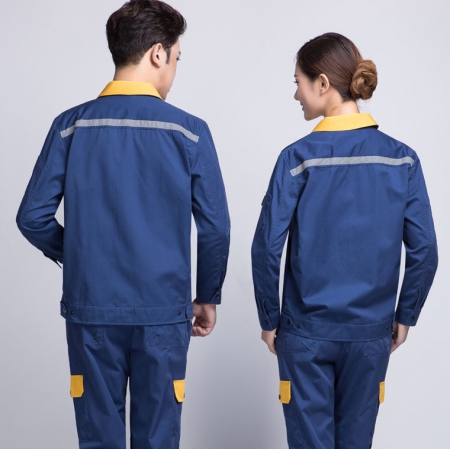 蟹青拼黄色汽车维修工作服